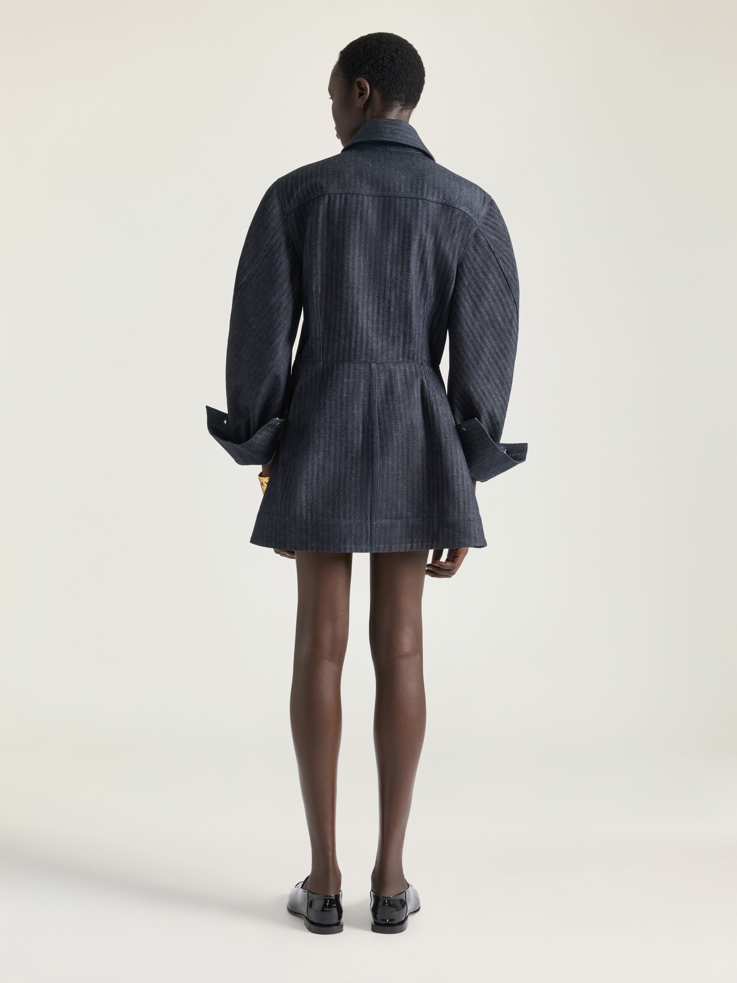 COCOON MINI DRESS IN HERRINGBONE DENIM - 3