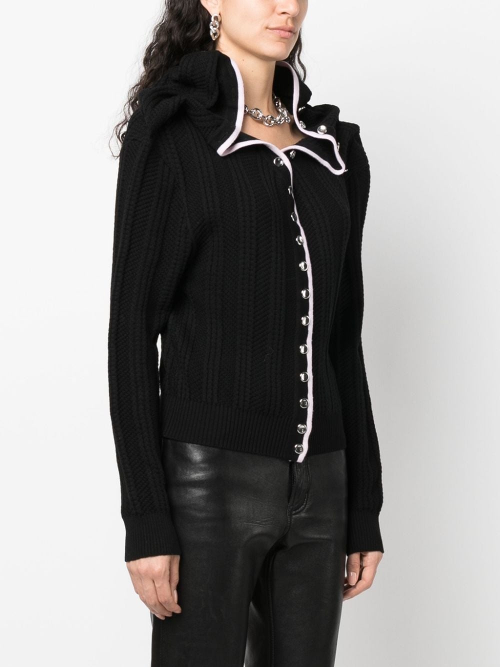 Evergreen ruffled-neckline wool cardigan - 3
