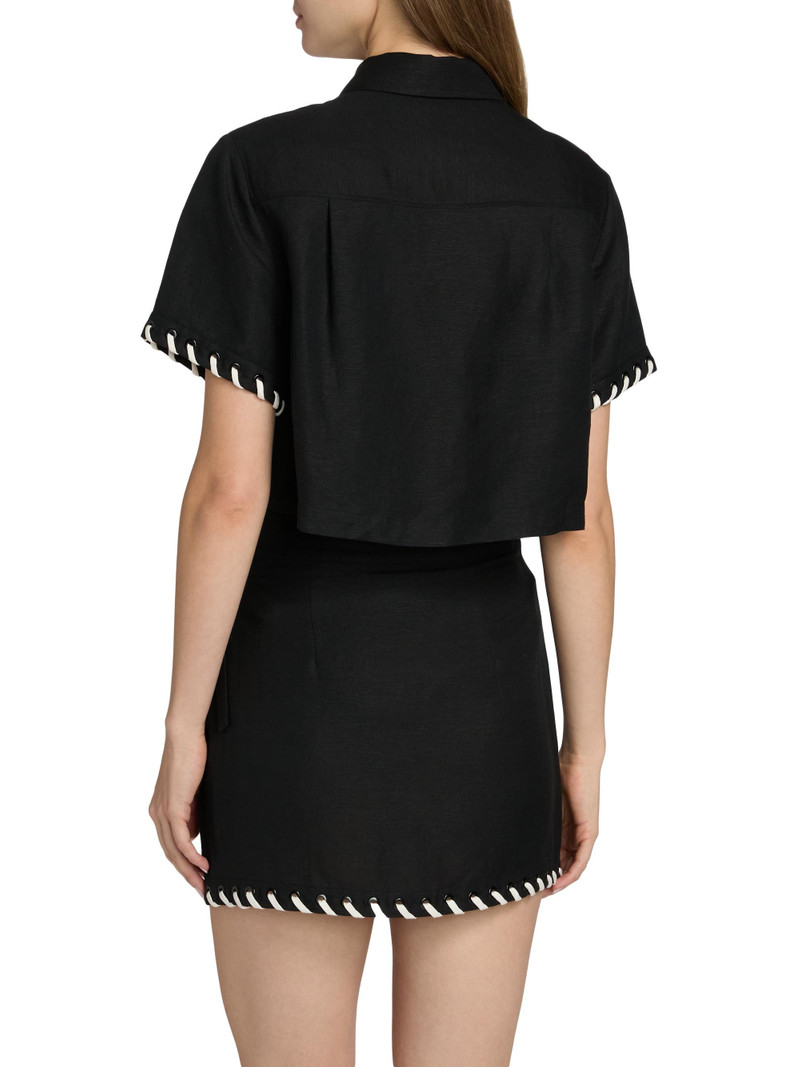 Women's Auggie Linen-Blend Crop Shirt - Black Multi 5