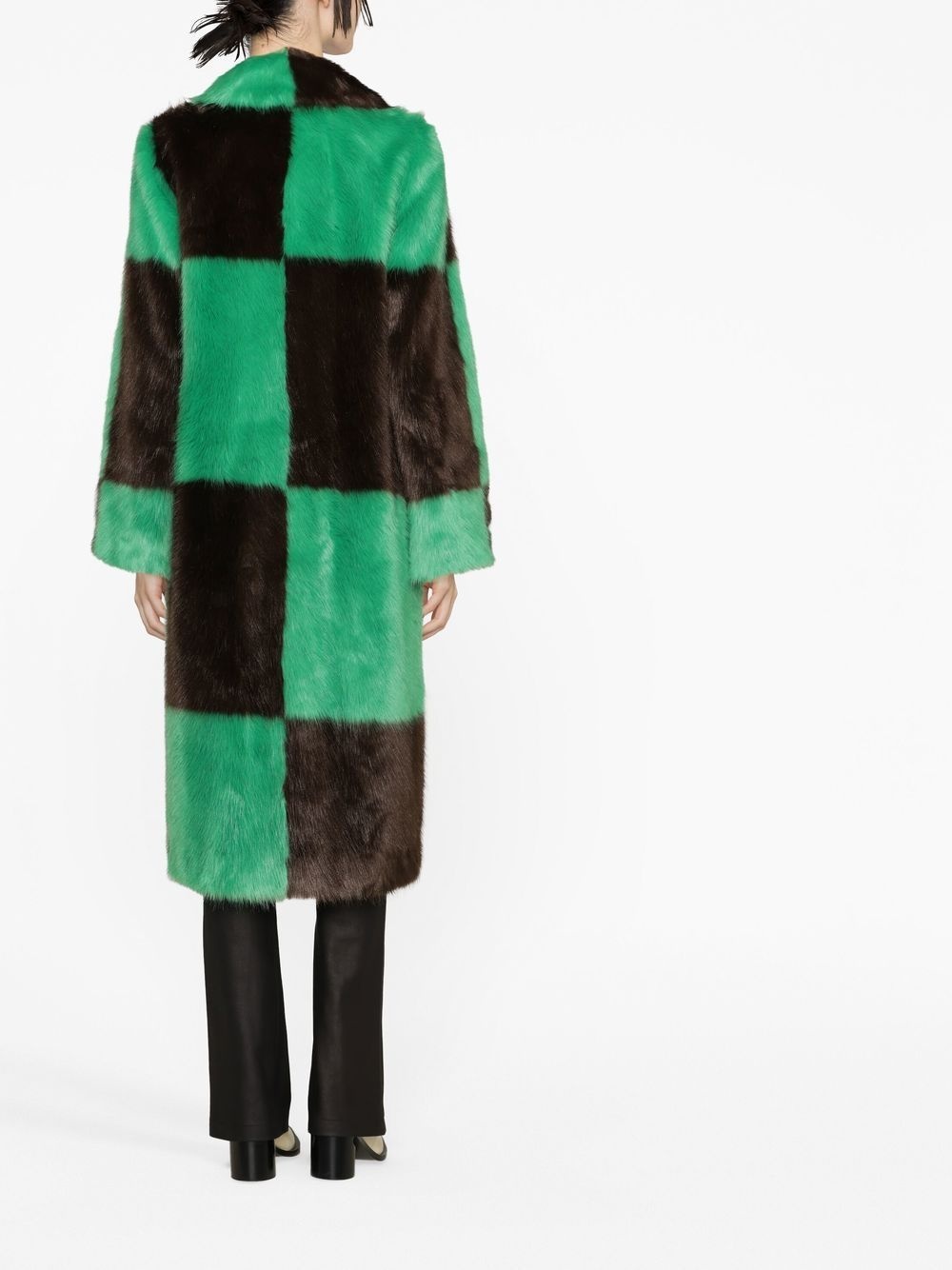 checked faux-fur coat - 4