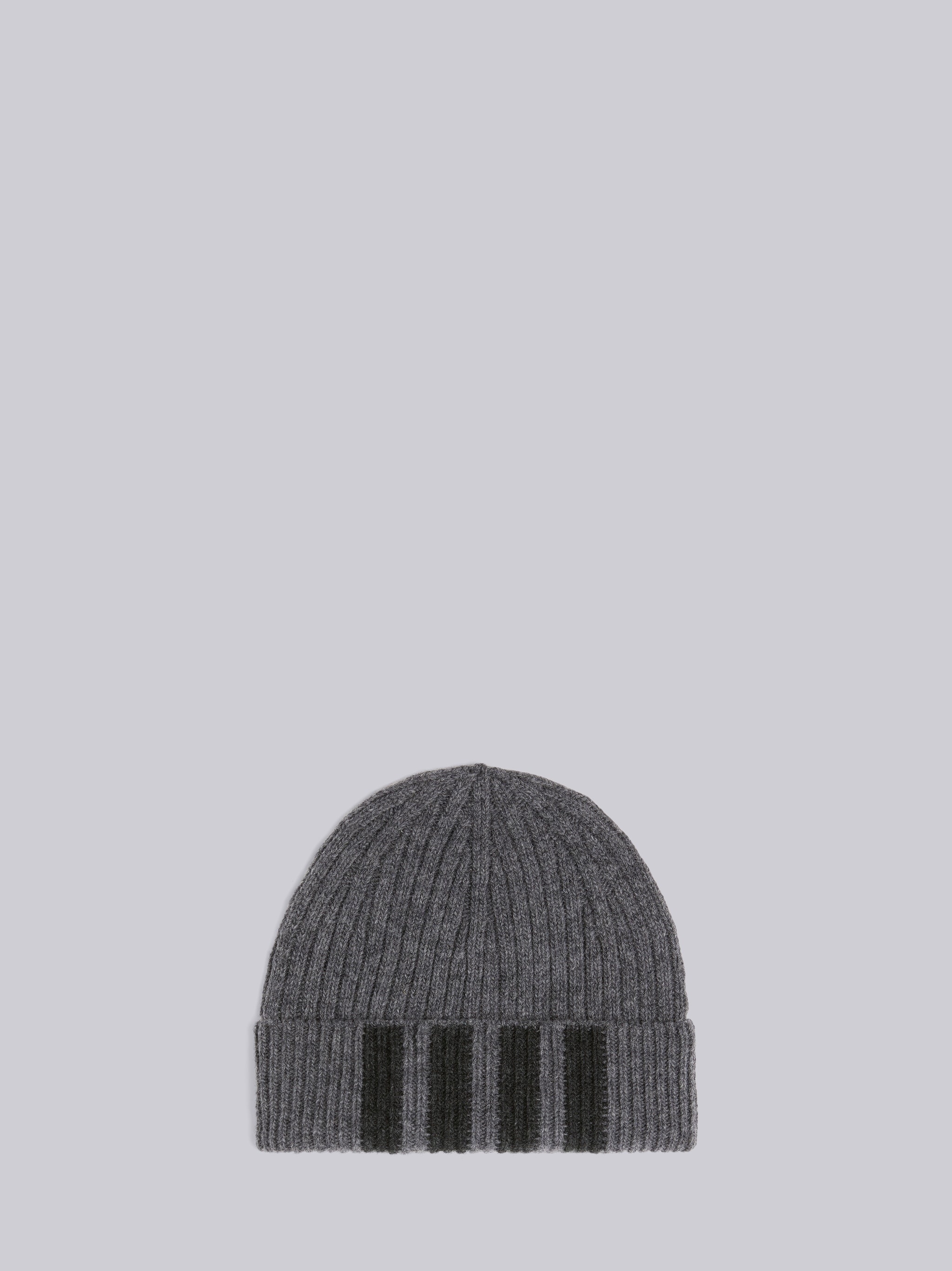 Medium Grey Fine Merino Wool Rib 4-Bar Hat - 1