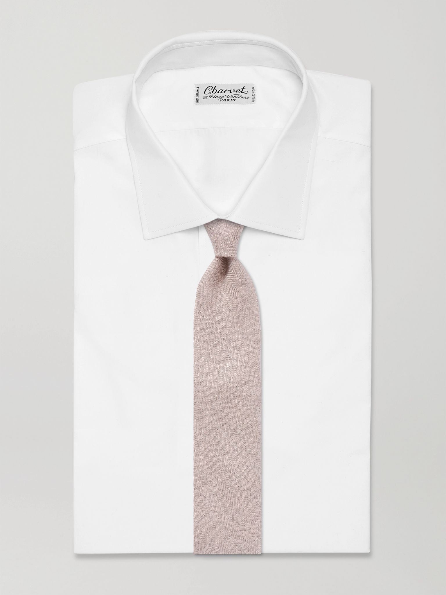 8cm The Southwell Herringbone Linen Tie Pink - 2