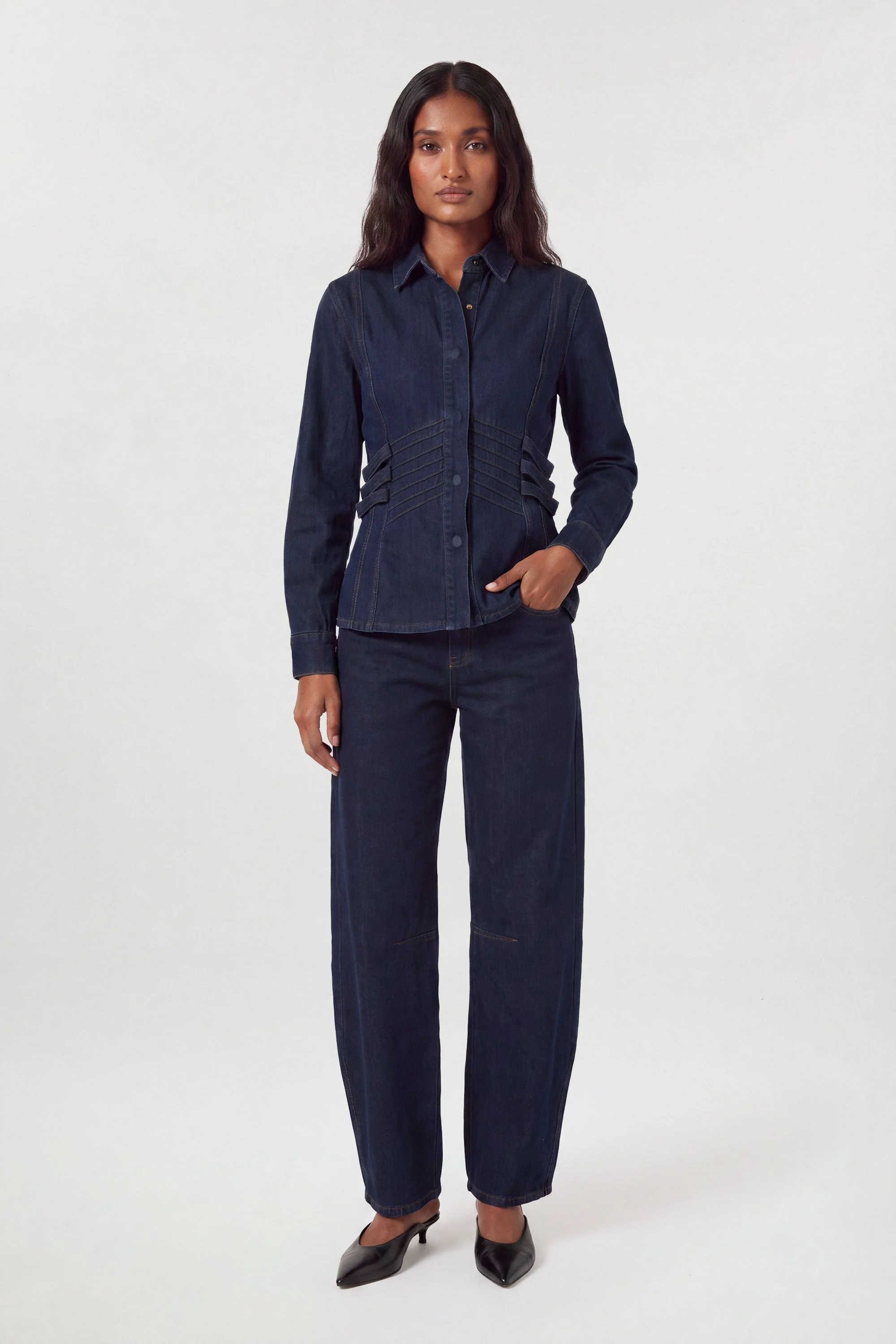 Denim Corset Detail Shirt - 1