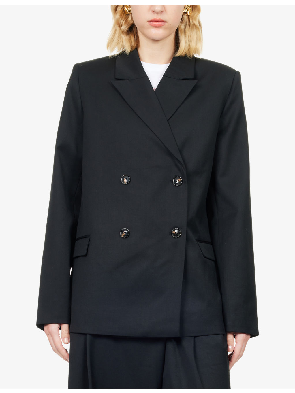 Peak-Lapels Relaxed-Fit Stretch-Woven Blazer - 3