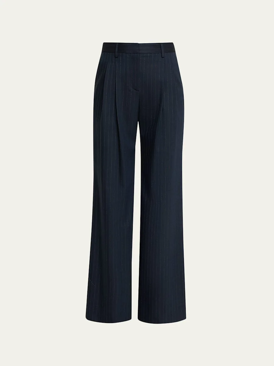 Sulli Pinstripe Pleated Wide-Leg Pants - 1