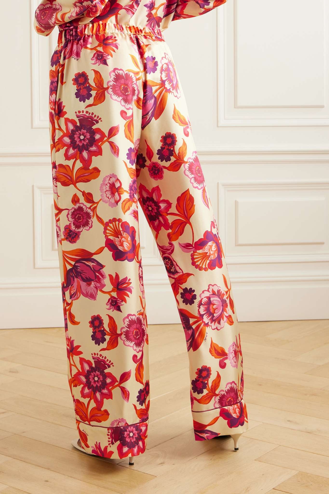 Floral-print silk-twill pajama pants - 4