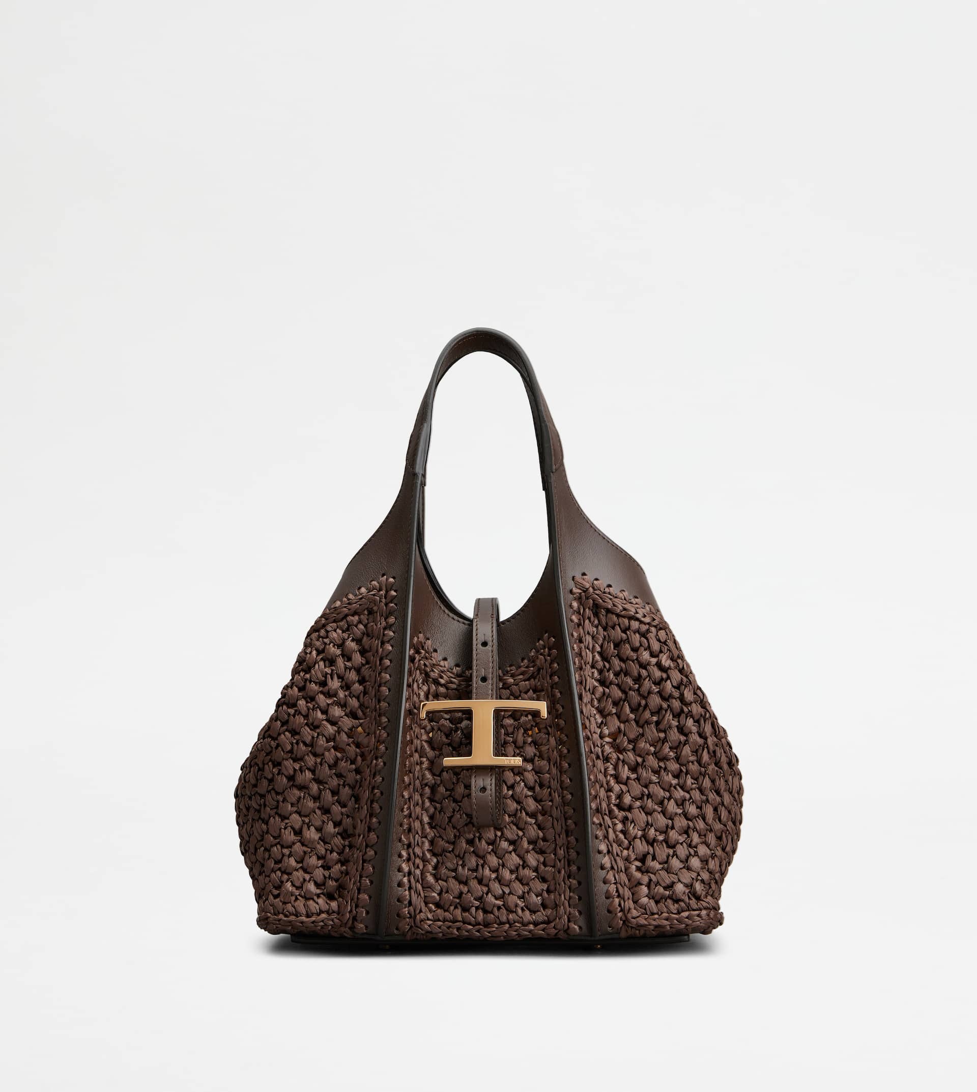 T TIMELESS SHOPPING BAG IN RAFFIA AND LEATHER MINI - BROWN - 1