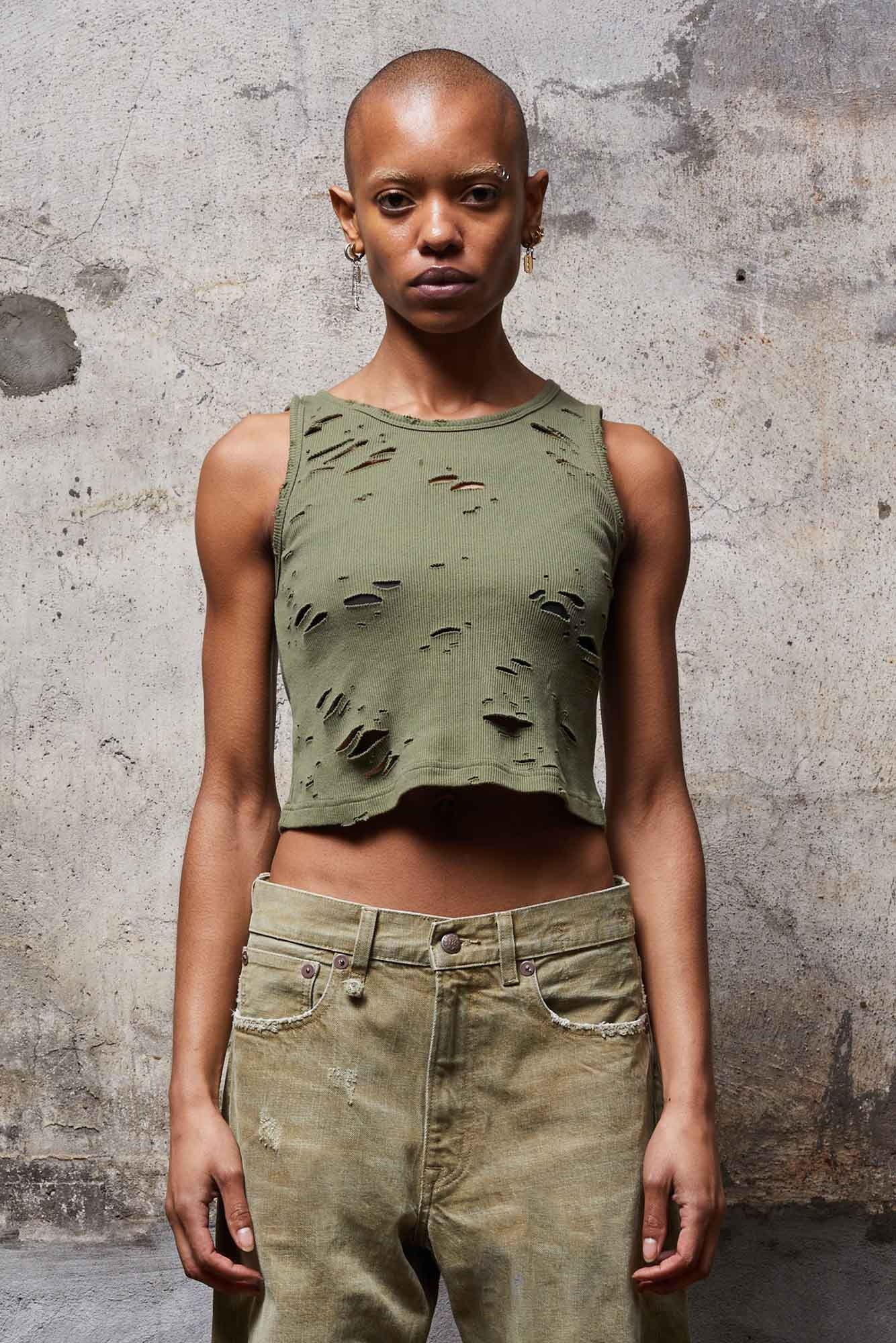 DISTRESSED TANK - OLIVE - 1