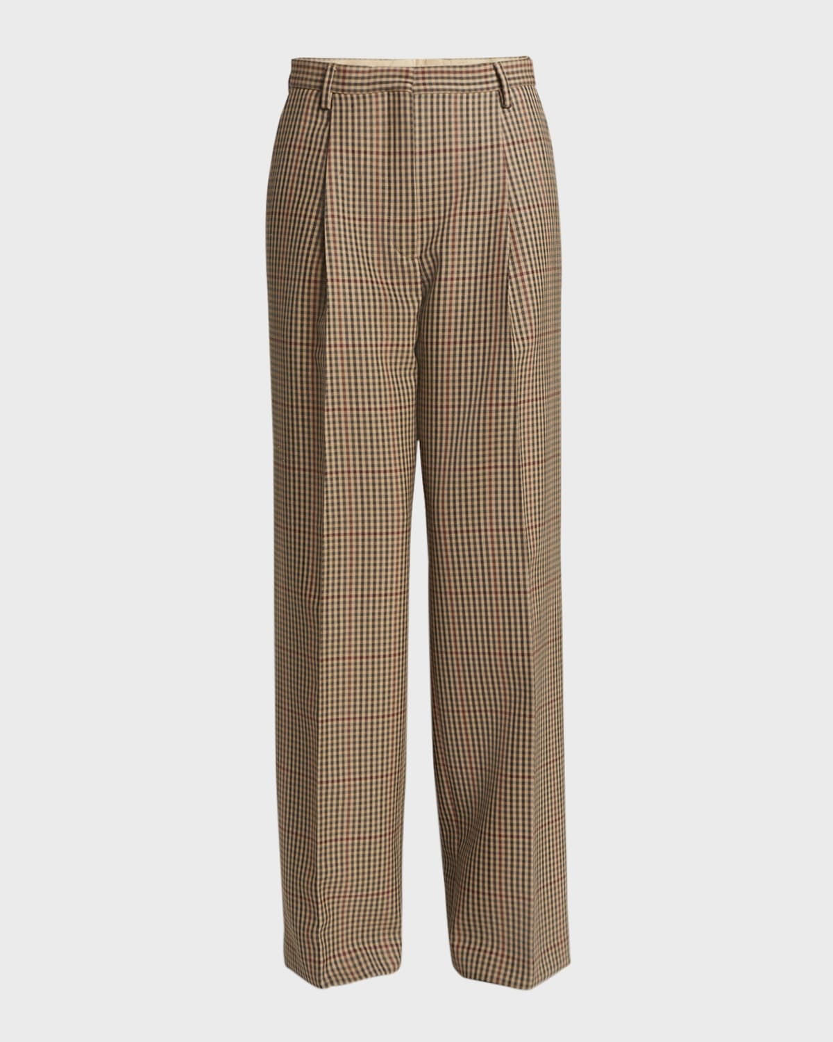 Porter Wool Check Pleated Wide-Leg Pants - 1