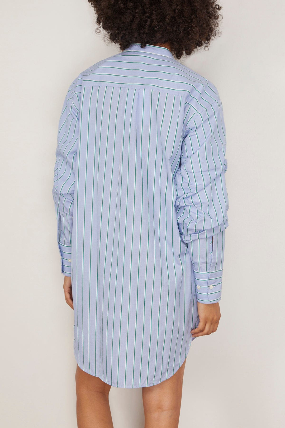 Pleated Sleeve Tuxedo Shirt Dress in Arctic Blue Stripe - 4