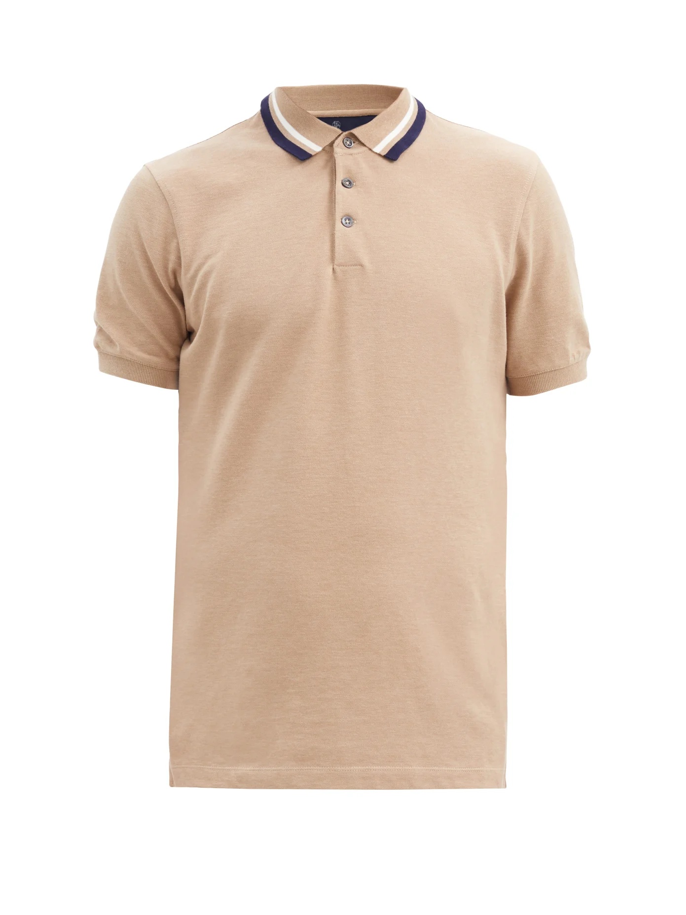 Striped-collar cotton-piqué polo shirt - 1