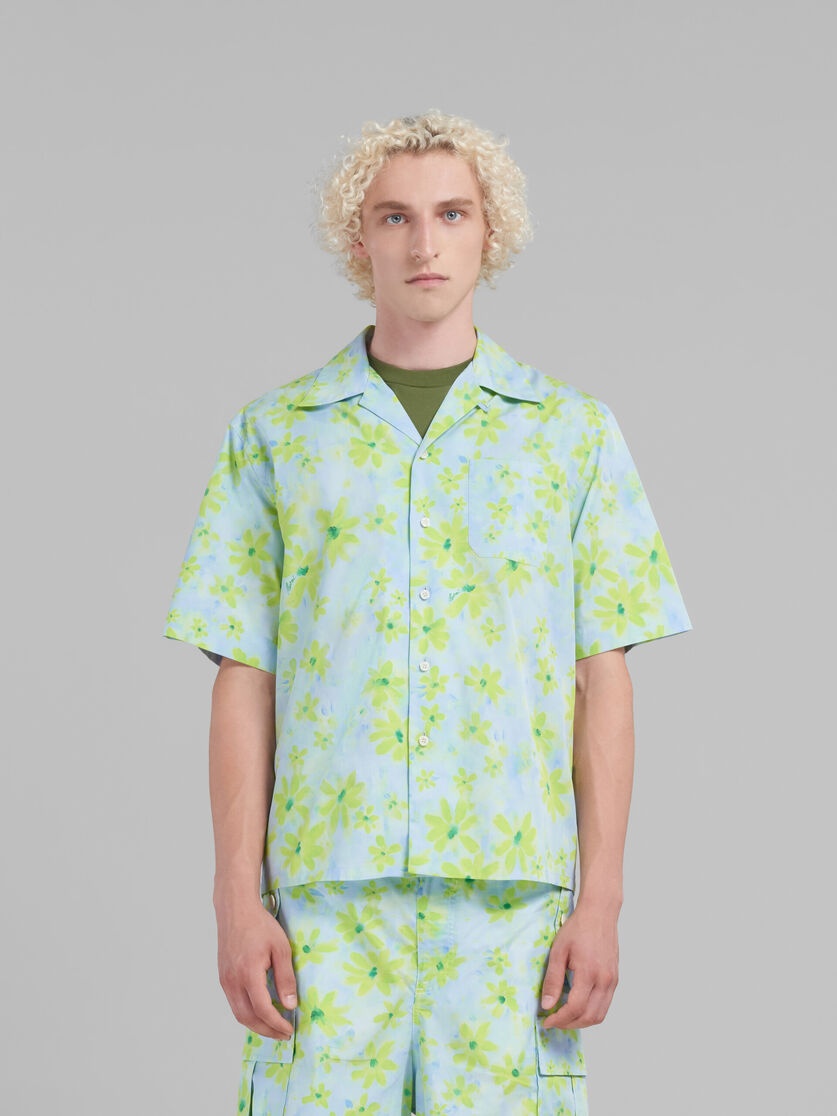 LIGHT GREEN POPLIN BOWLING SHIRT WITH PARADE PRINT - 2