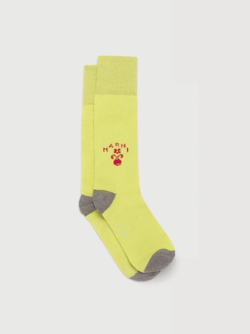 YELLOW WOOL-CASHMERE SOCKS WITH CREST LOGO - 1