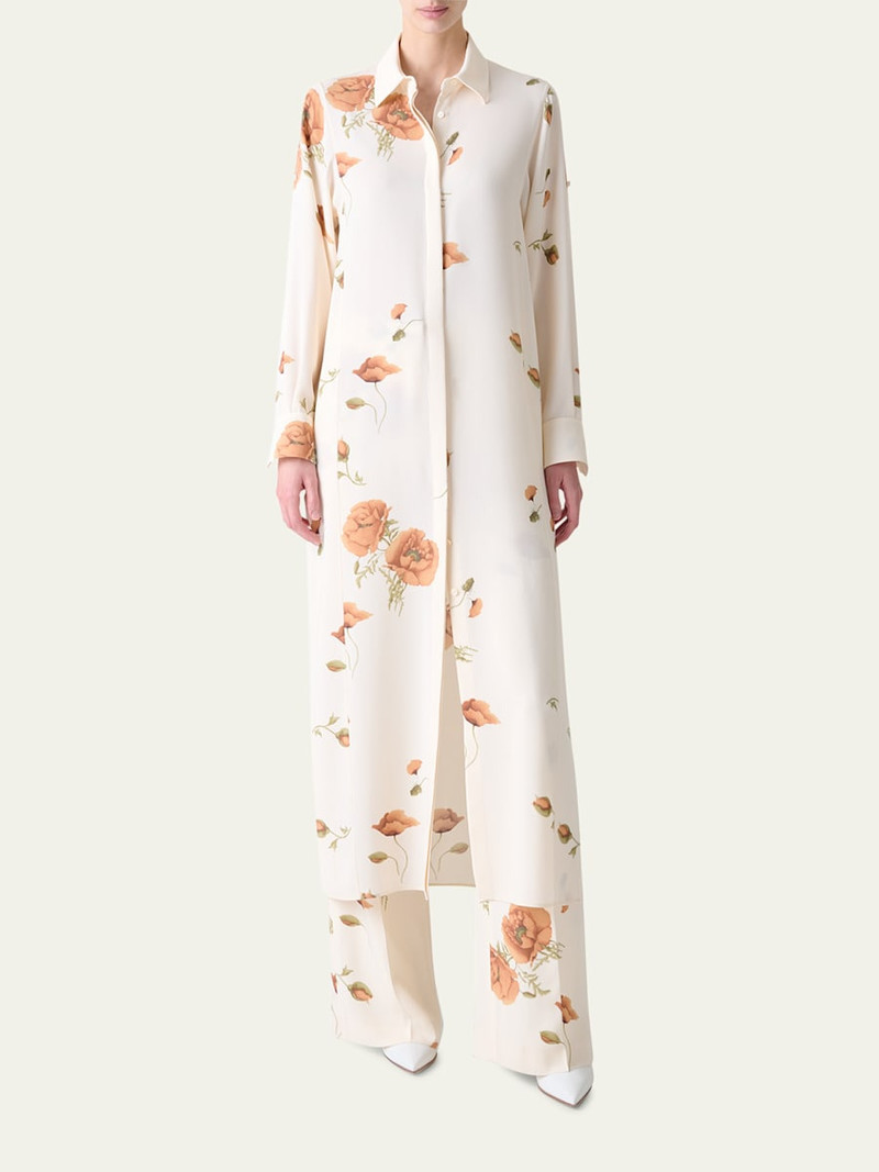 AKRIS Florine Anemone Print Wide Leg Silk Crepe Pants outlook