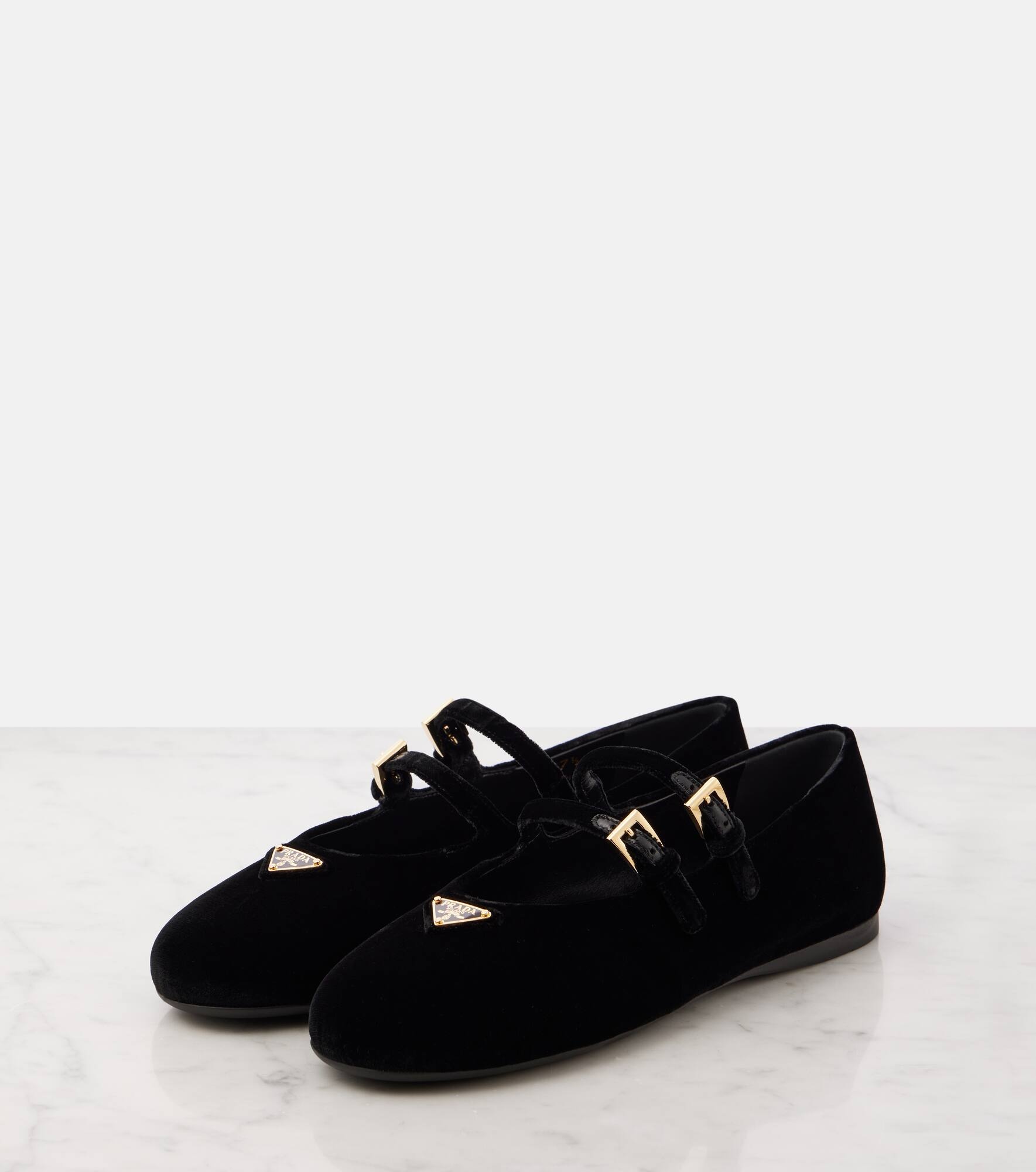 Velvet Mary Jane flats - 4