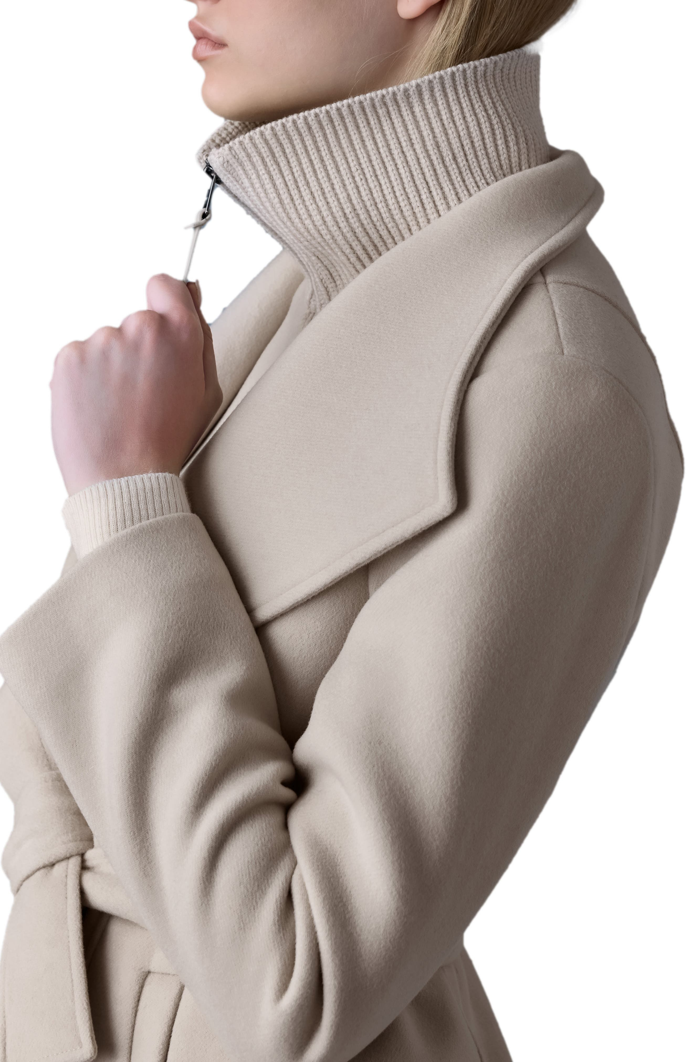 Mackage Norita Belted Double Face Wool Coat with Wool Blend Bib in Trench at Nordstrom - 4