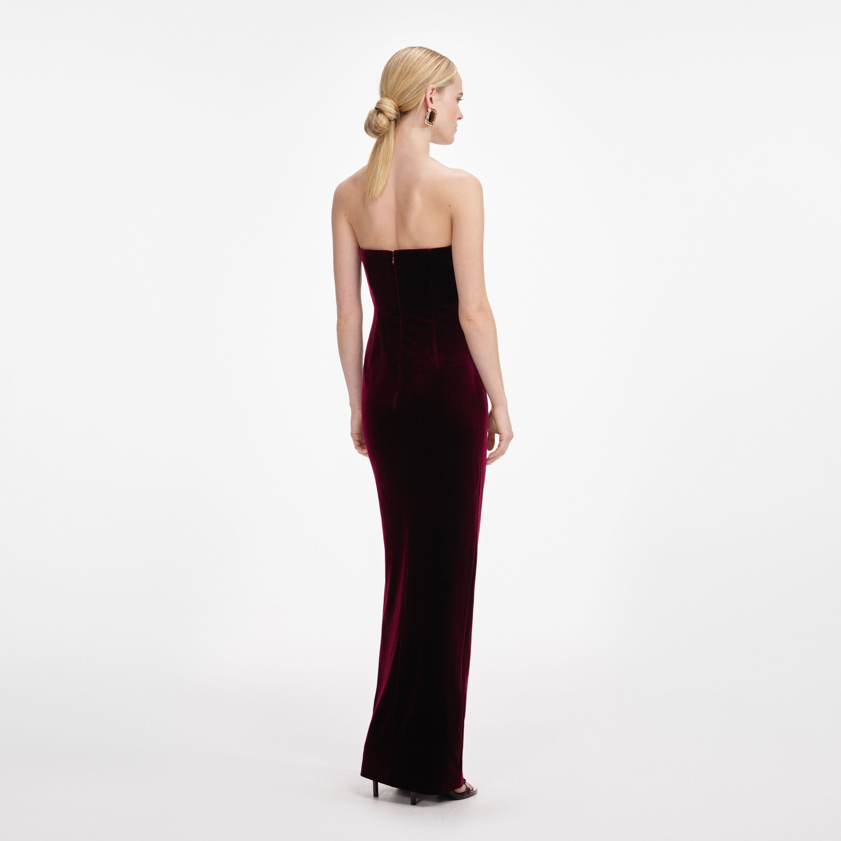 Burgundy Velvet Bandeau Maxi Dress - 3