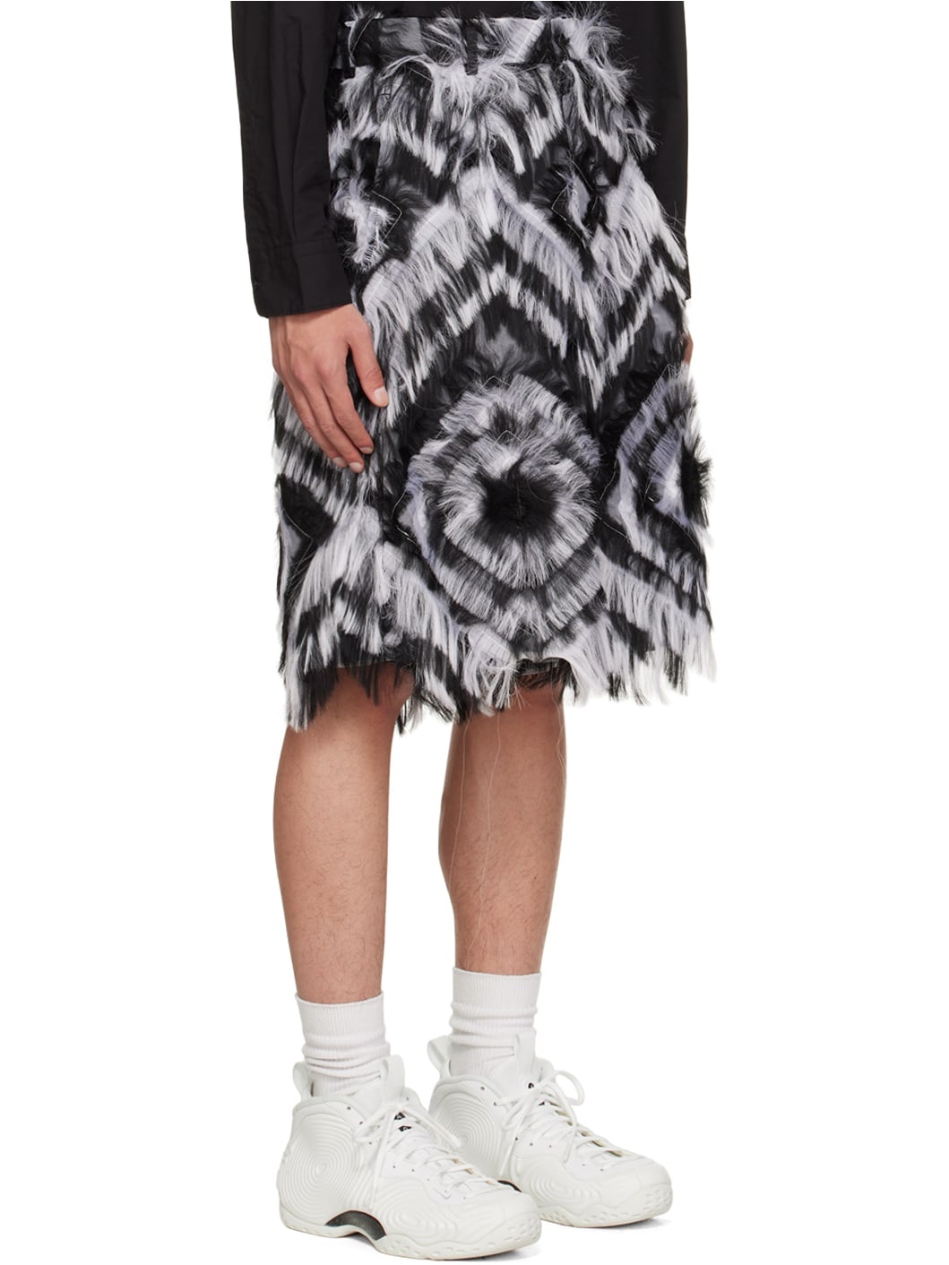 Black Fringed Faux-Fur Shorts - 2