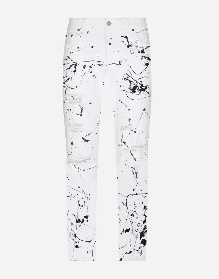 Slim-fit stretch jeans with rips and splash design - 3