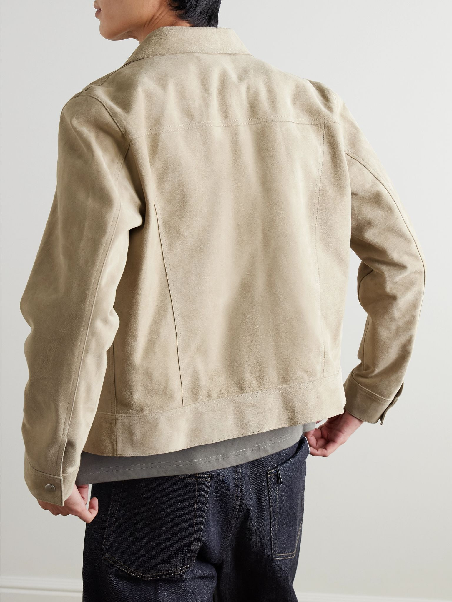 Slim-Fit Suede Trucker Jacket Beige - 3