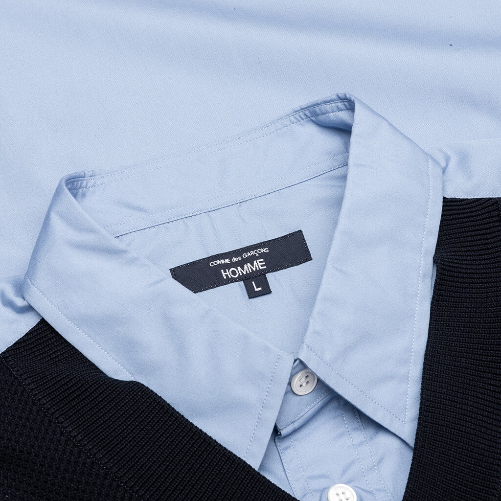 MIXED MATERIAL SHIRT - SAX/NAVY - 3
