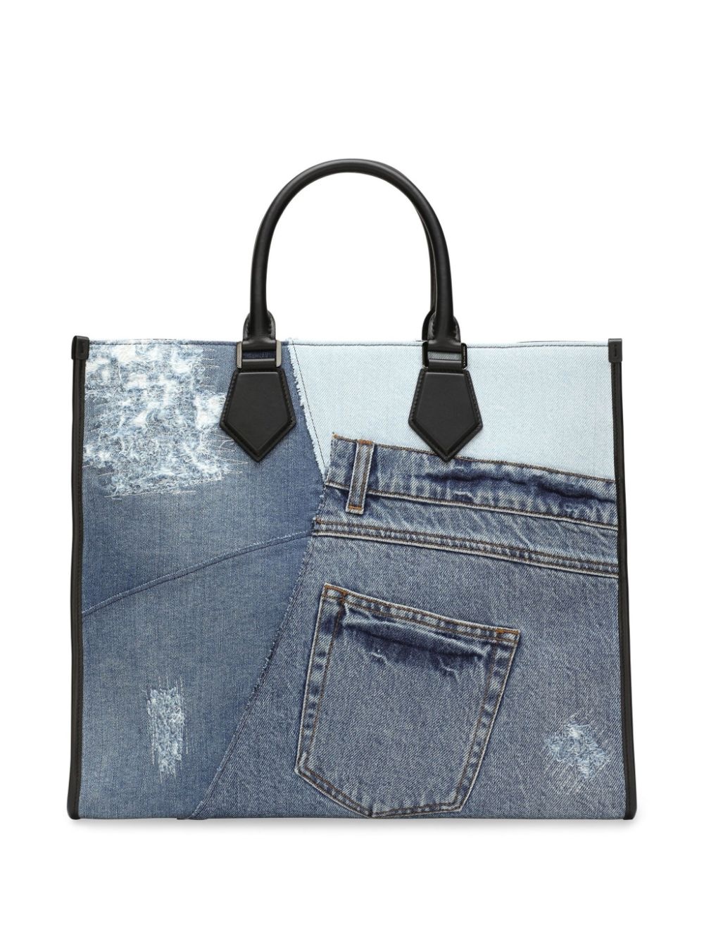 logo-embroidered denim-patchwork tote bag - 2