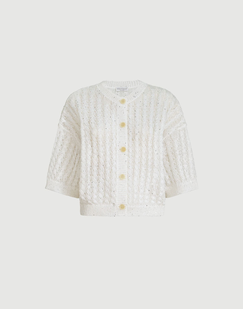 Linen dazzling cable openwork cardigan 1