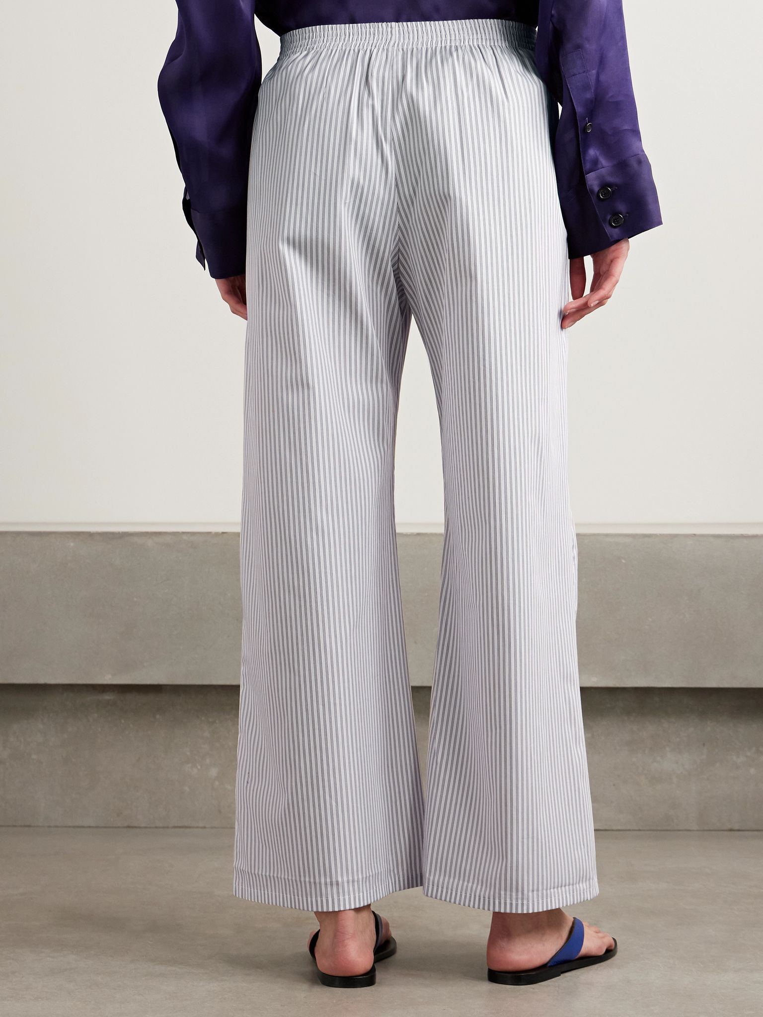 Yoshi pinstriped cotton-blend poplin wide-leg pants Light gray - 4