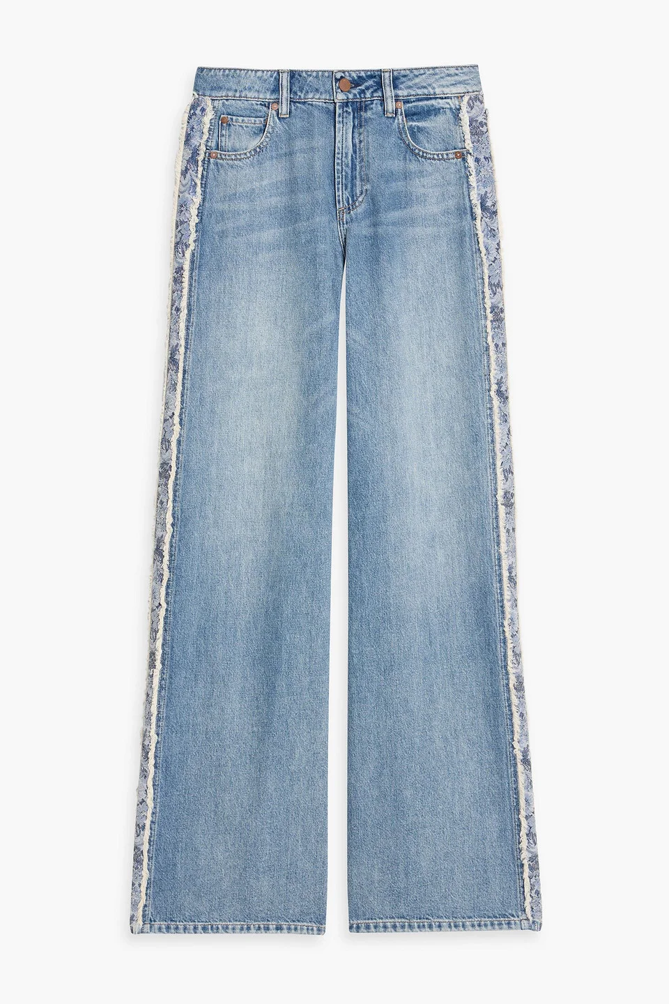 Trish jacquard-trimmed high-rise wide-leg jeans - 1
