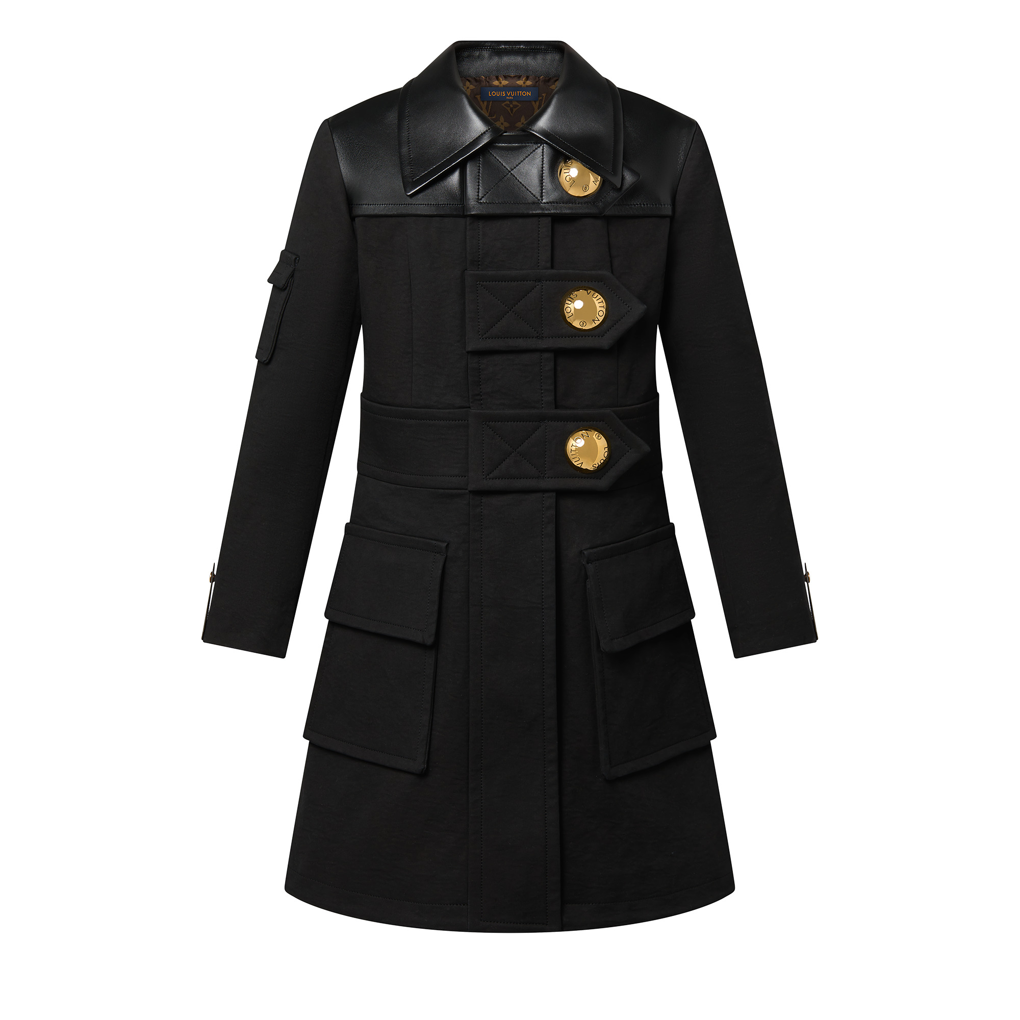 Leather Accent Snap Button Coat - 1