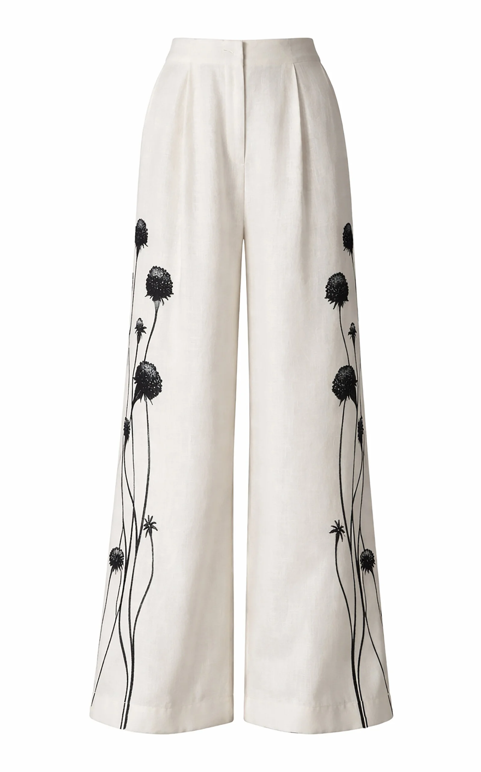 Lo Nuestro Embroidered Linen Wide-Leg Pants print - 1