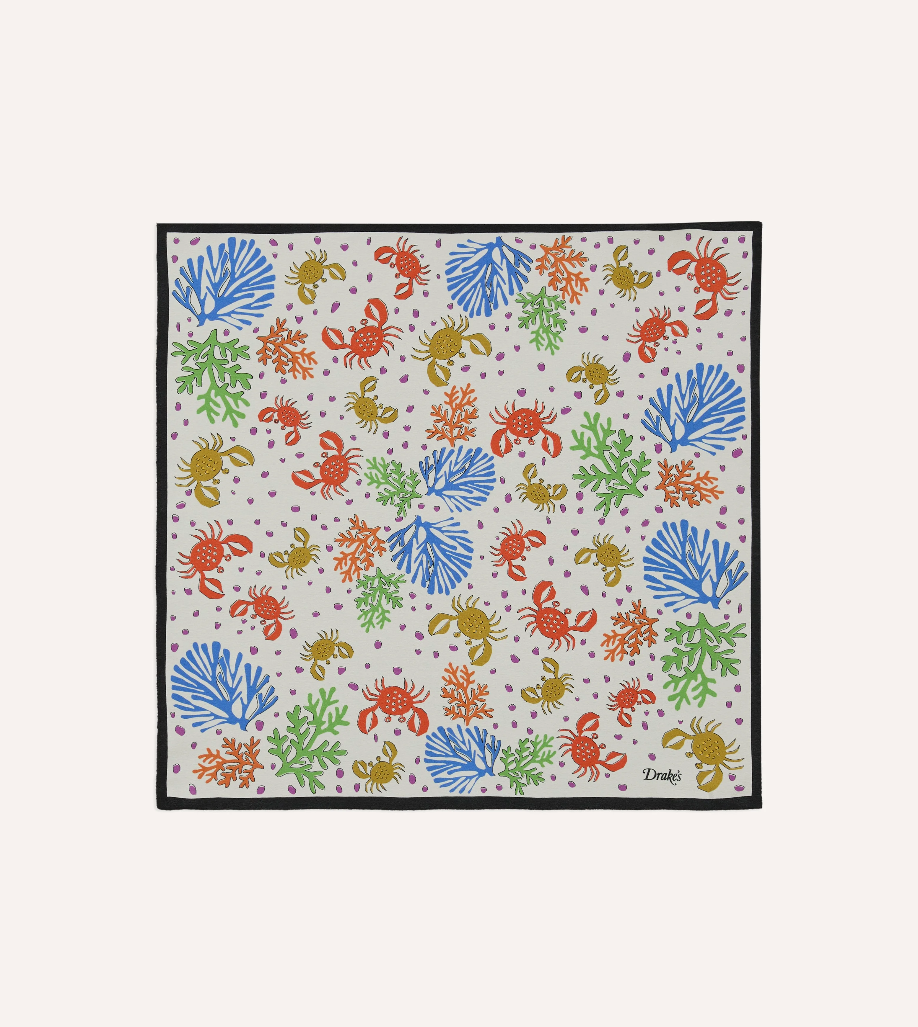 Ecru Crab Print Silk Pocket Square - 1