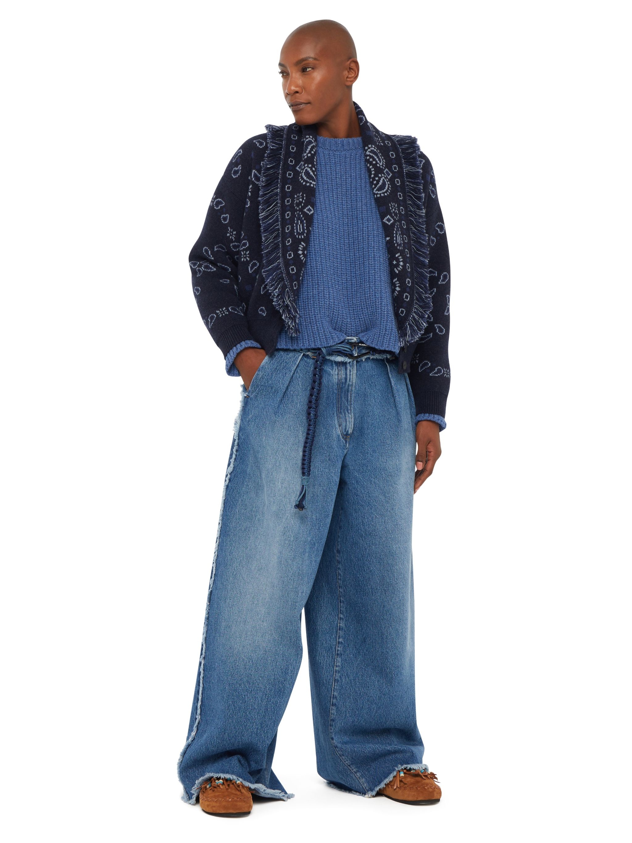 Fringed Wide Leg Denim Pants - 2