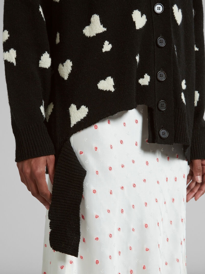 BLACK WOOL LONG CARDIGAN WITH BUNCH OF HEARTS MOTIF - 5