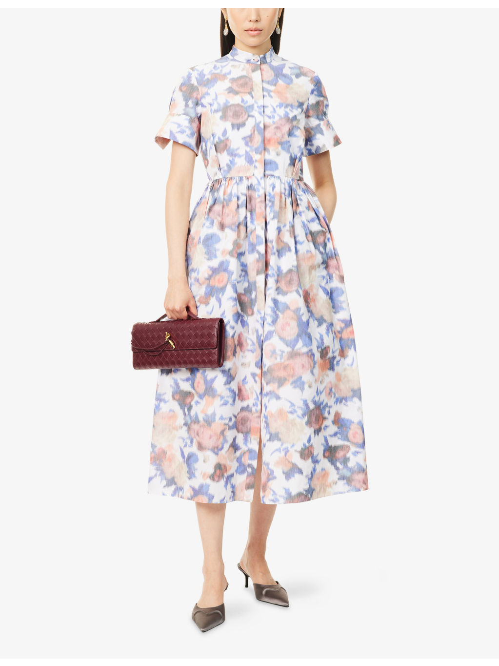 Floral Short-Sleeves Cotton-Blend Midi Dress - 2
