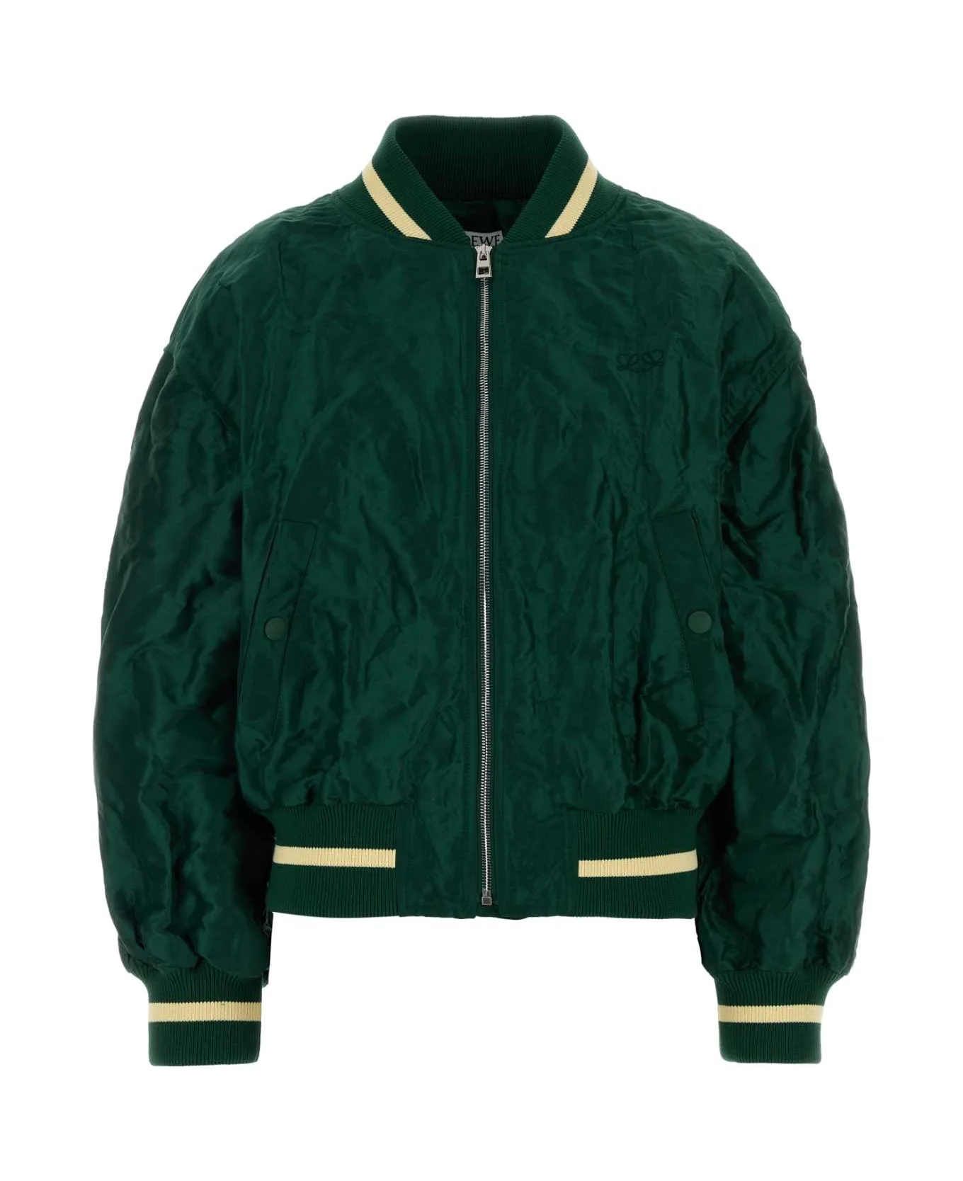 Dark Green Tech Fabric Bomber Jacket - 1