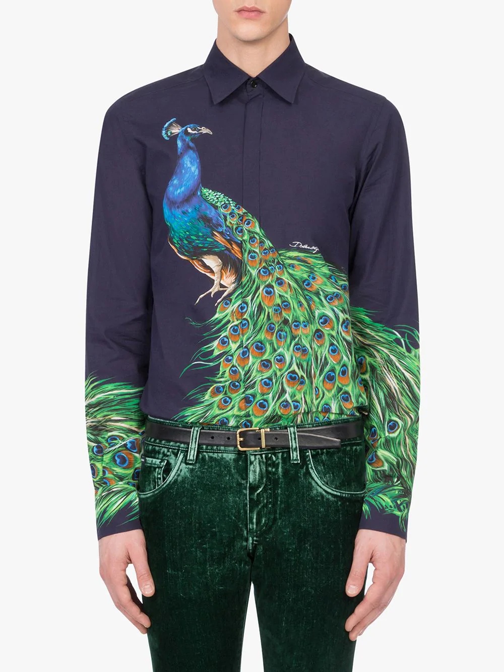 peacock print buttoned shirt - 3