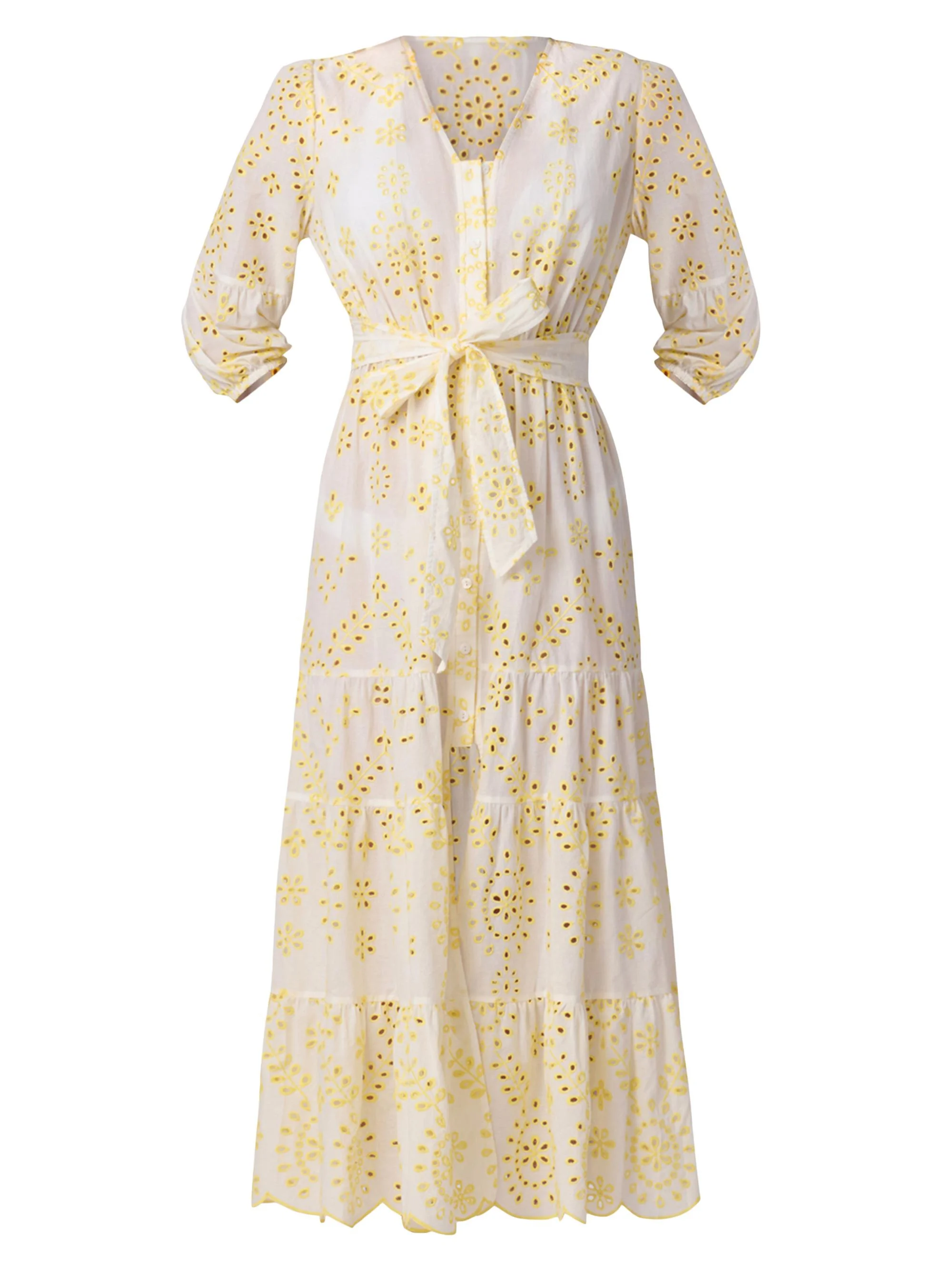 Women's Santorini Broderie Anglaise Cotton Maxi-Dress - Lemon - 1