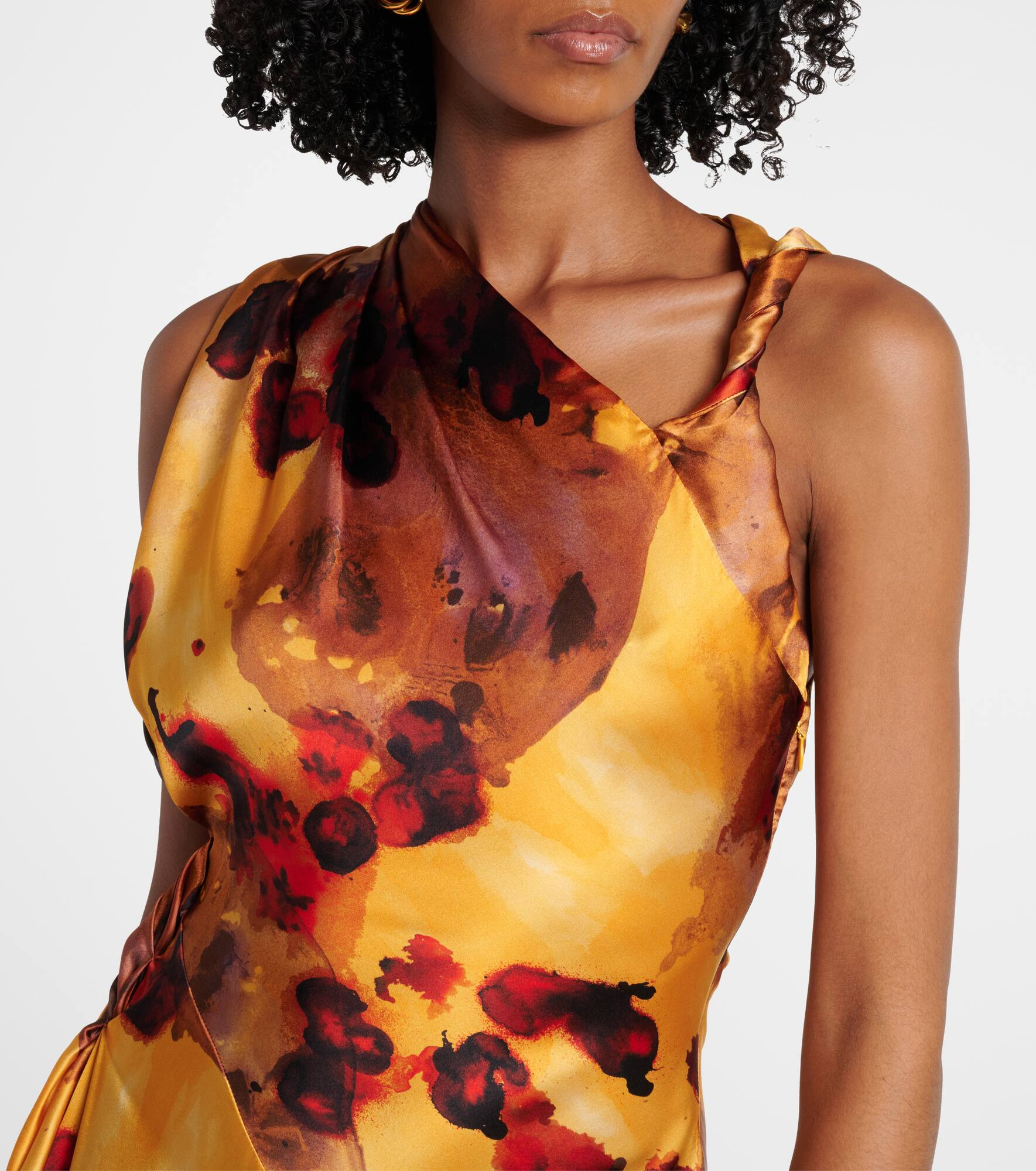 Gathered lace-trimmed silk satin gown - 4
