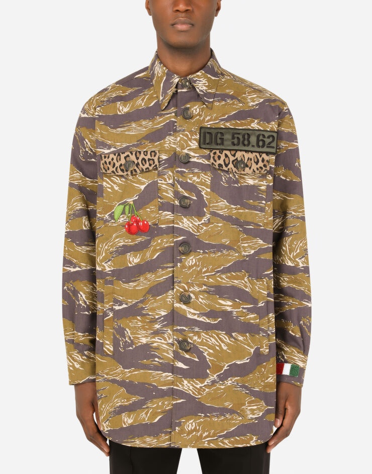 Camouflage-print cotton shirt with patch - 1