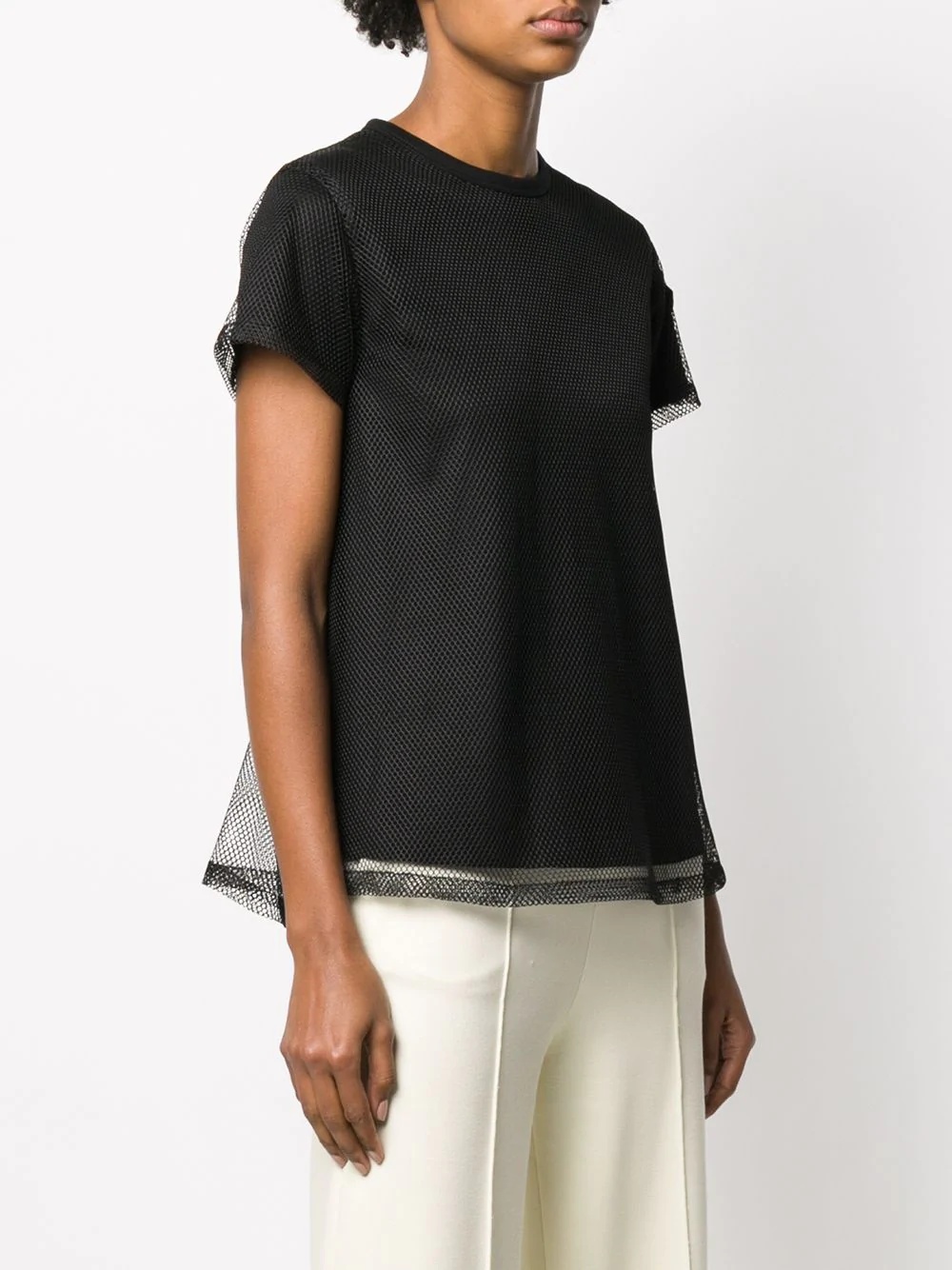 mesh overlay T-shirt - 3