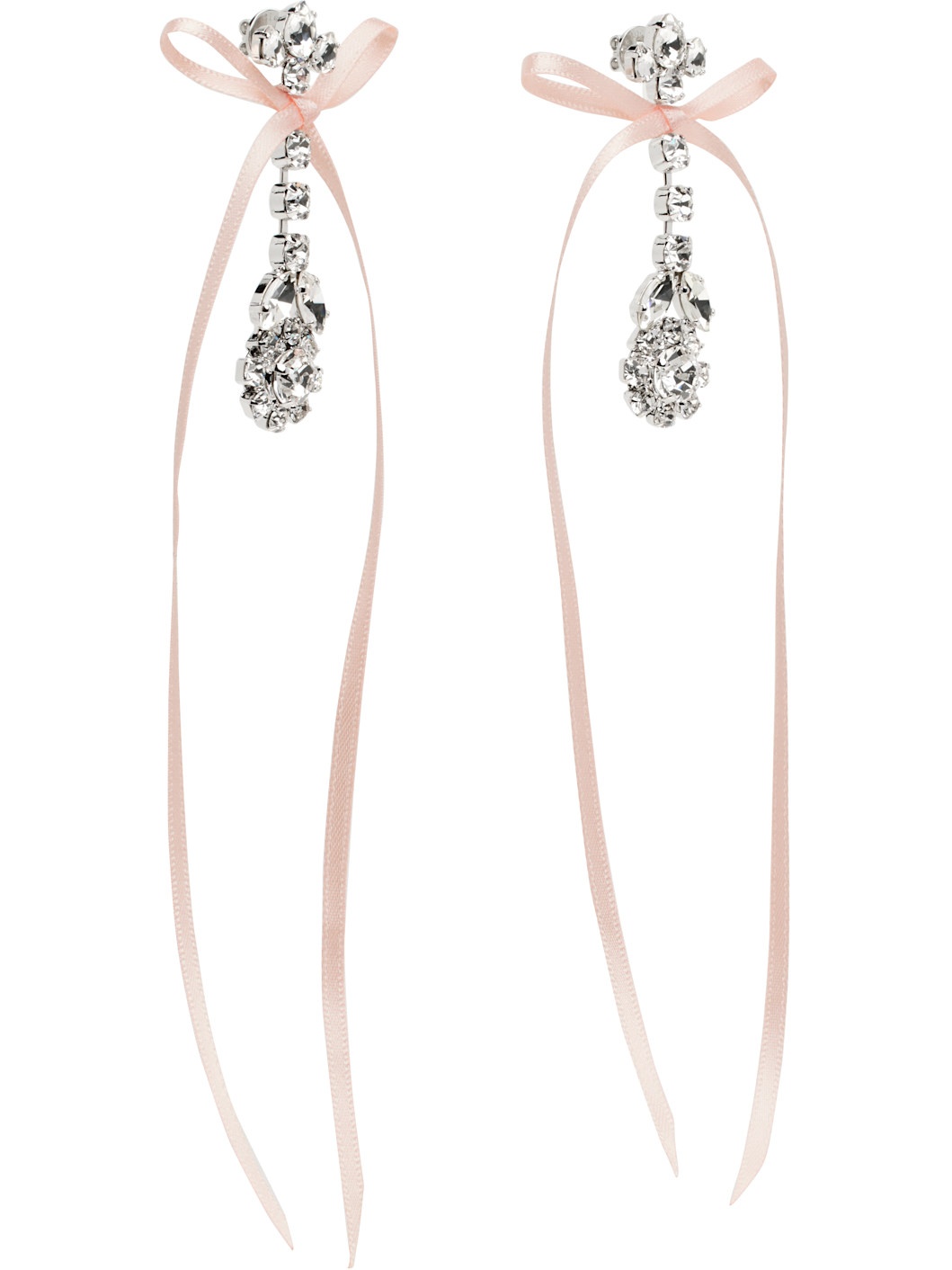 Silver & Pink Victorian Bow Ribbon Drip Earrings - 2