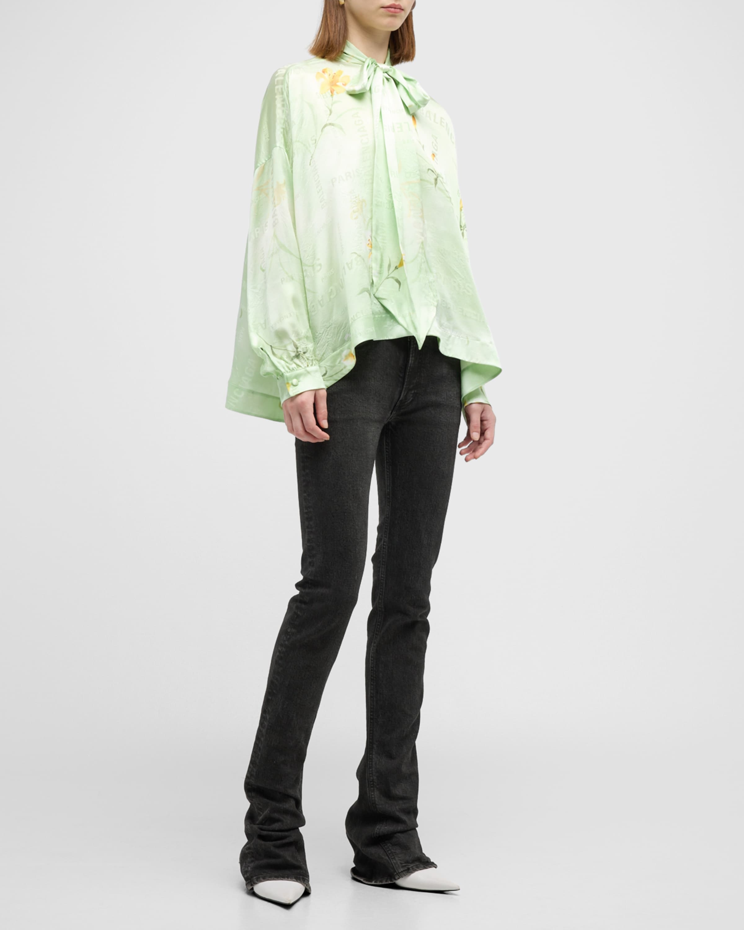 BALENCIAGA Scarf-Neck Fluid Logo Jacquard Vareuse Shirt