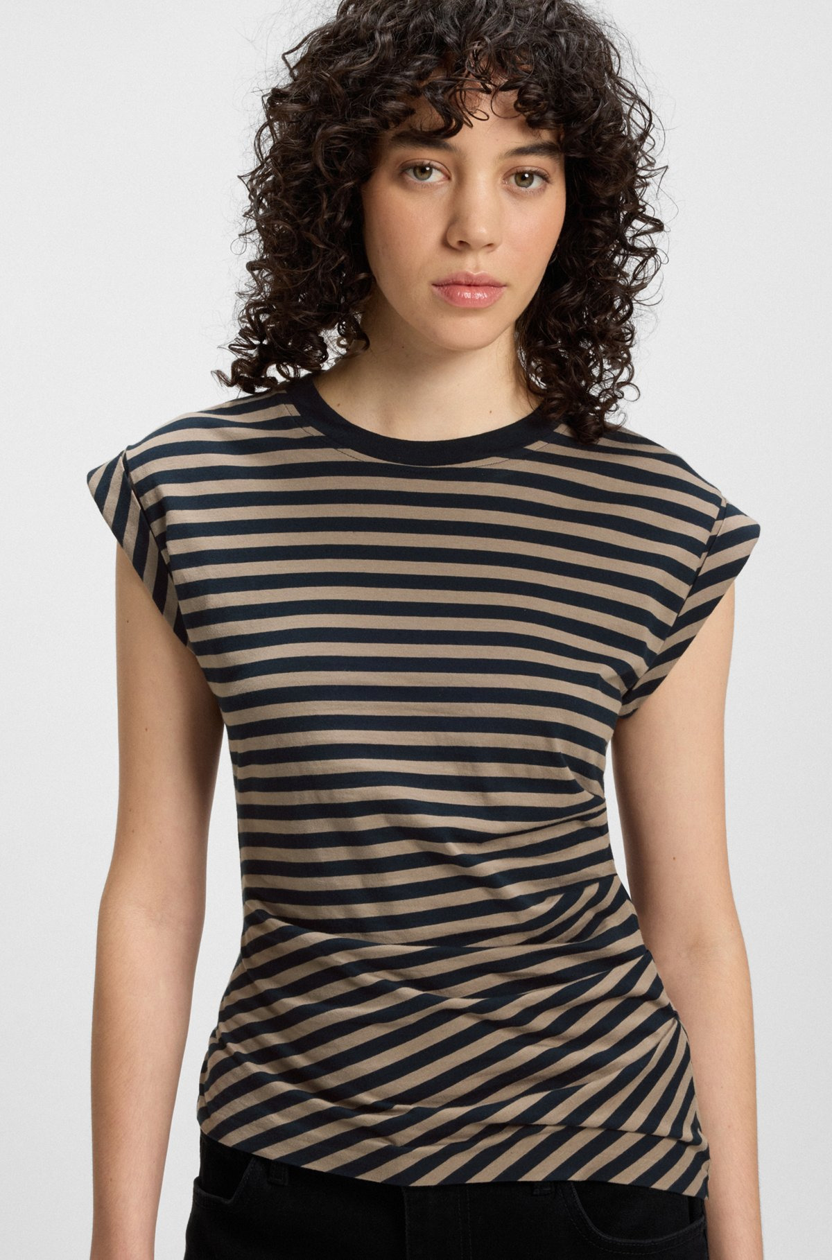 STRIPED TOP IN COTTON JERSEY WITH GATHERED WAIST - 5