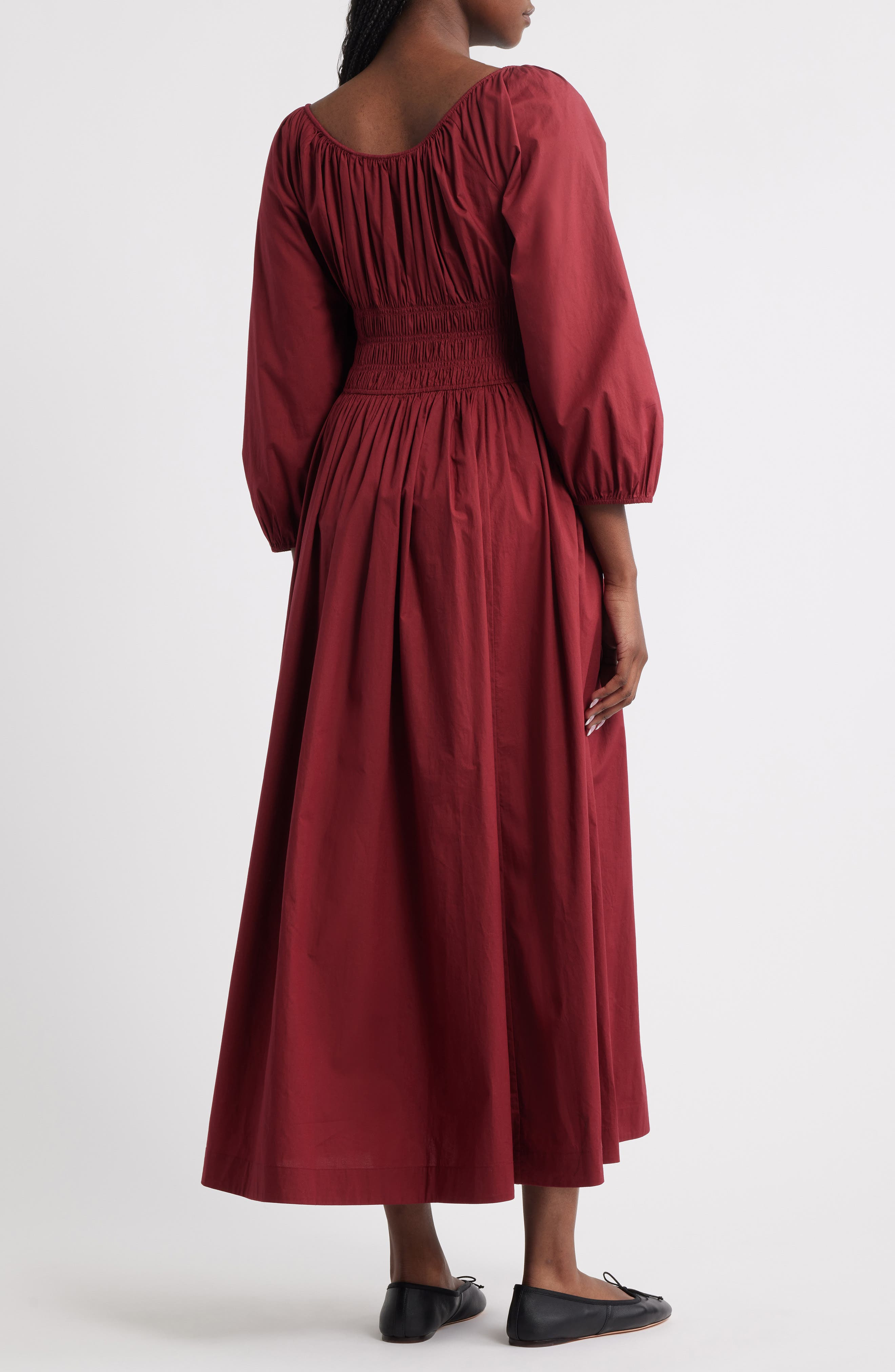 DÔEN Quintessa Shirred Organic Cotton Maxi Dress in Deep Crimson at Nordstrom - 2