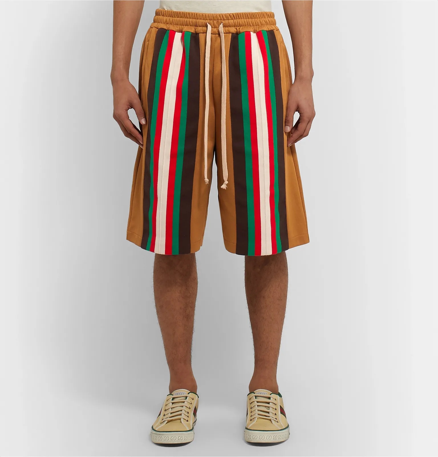 Wide-Leg Striped Webbing-Trimmed Tech-Jersey Shorts - 3