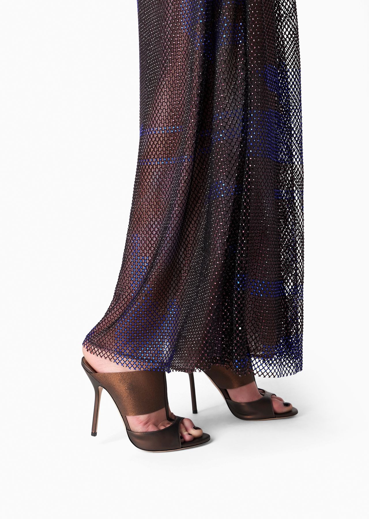 Printed bodice long dress with all-over decorative crystals - 5