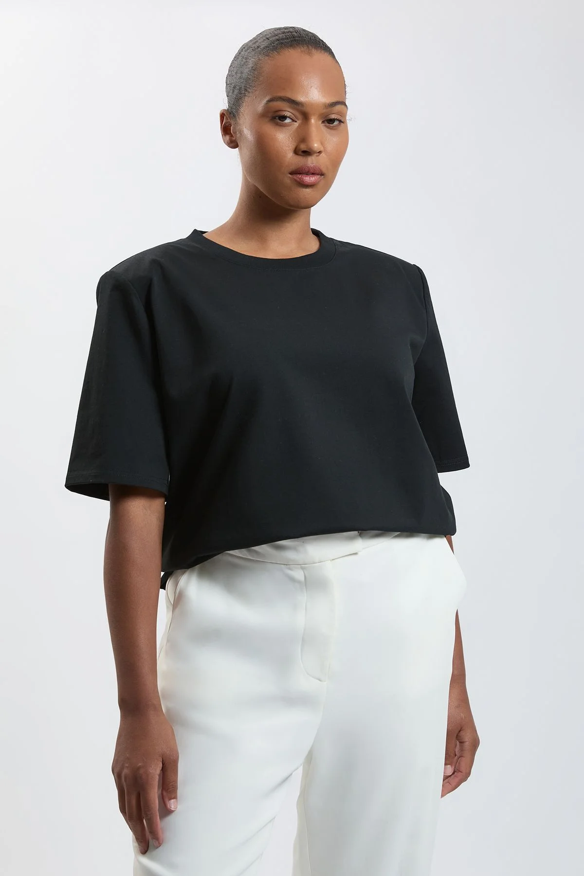 Plus Size Power Shoulder Jersey T-Shirt - 1