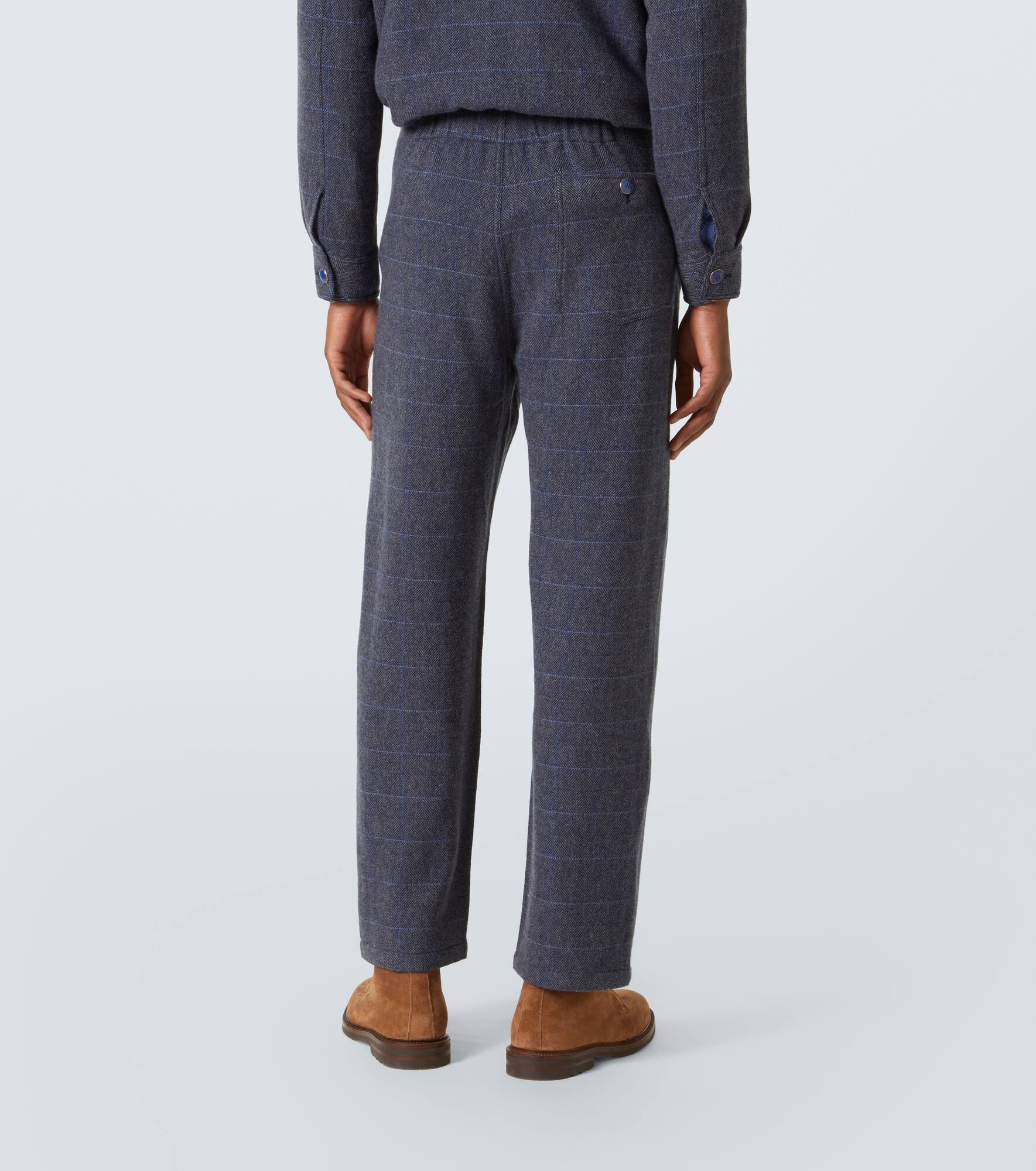 Herringbone checked cashmere straight pants - 4