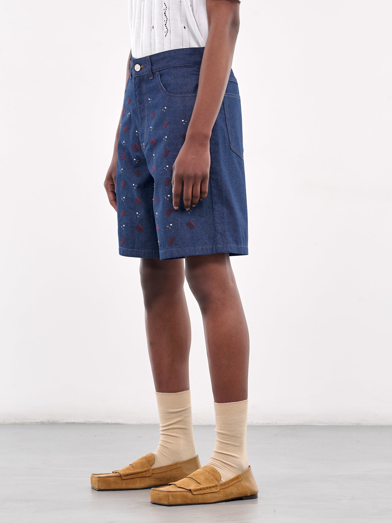 Embroidered Denim Shorts - 2